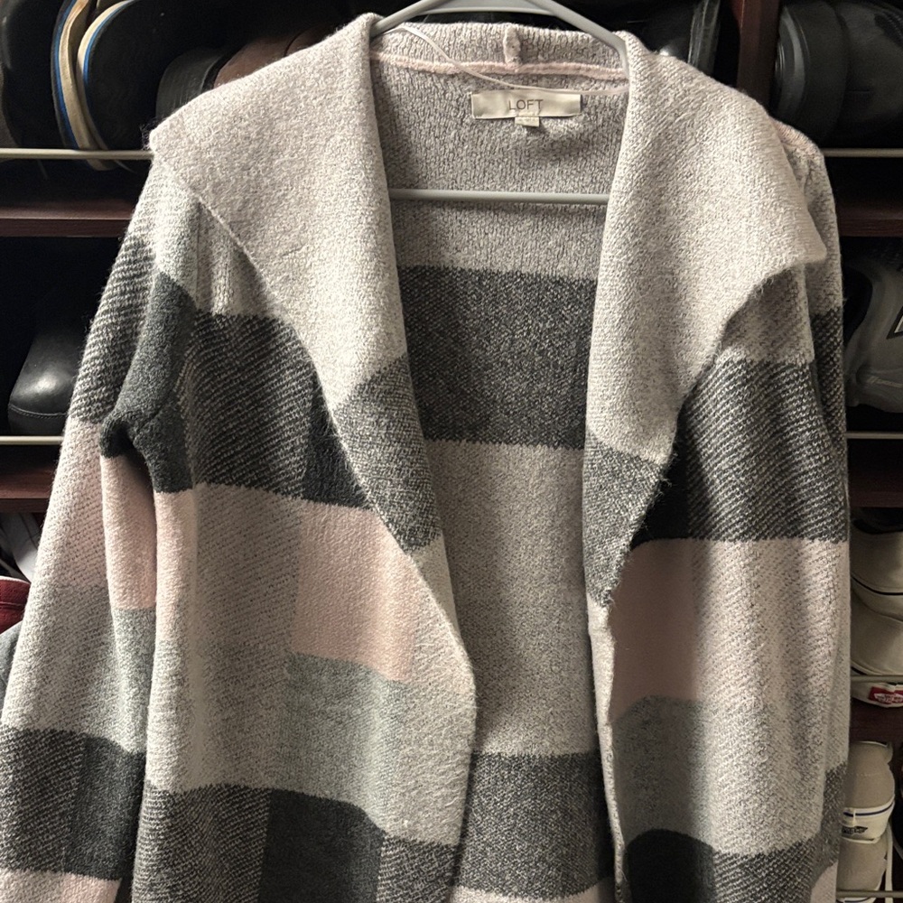 LOFT Women's Colorblock Cardigan - Gray and Pink